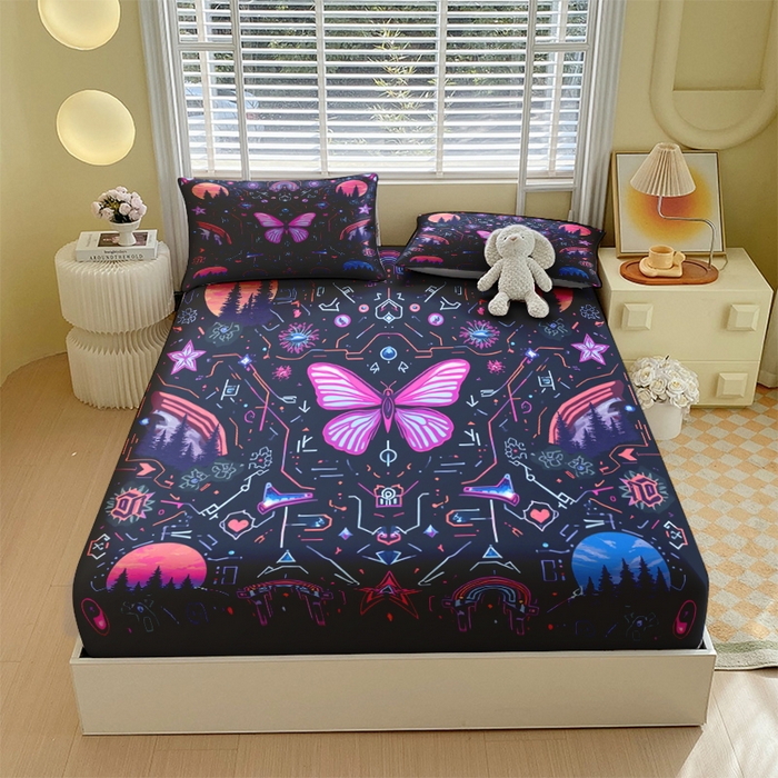 91家纺网 家纺一手货源 找家纺 （总）合纵跨境工厂 2025新款一件定制跨境磨毛单床笠被床笠三件套希音集采亚马逊速卖通24小时内发货-蝴蝶主题床笠三件套