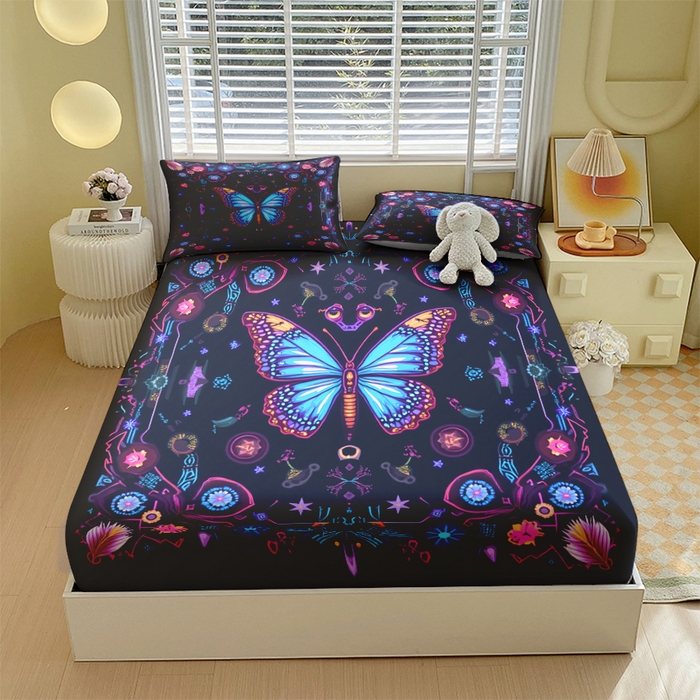 91家纺网 家纺一手货源 找家纺 （总）合纵跨境工厂 2025新款一件定制跨境磨毛单床笠被床笠三件套希音集采亚马逊速卖通24小时内发货-蝴蝶主题床笠三件套