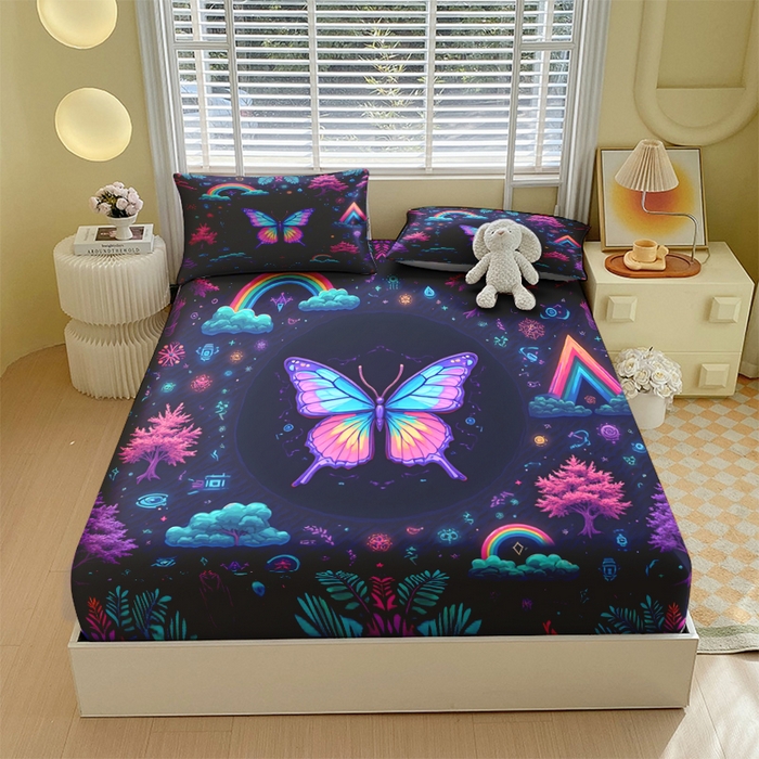 91家纺网 家纺一手货源 找家纺 （总）合纵跨境工厂 2025新款一件定制跨境磨毛单床笠被床笠三件套希音集采亚马逊速卖通24小时内发货-蝴蝶主题床笠三件套