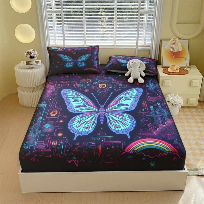 91家纺网 家纺一手货源 找家纺 （总）合纵跨境工厂 2025新款一件定制跨境磨毛单床笠被床笠三件套希音集采亚马逊速卖通24小时内发货-蝴蝶主题床笠三件套