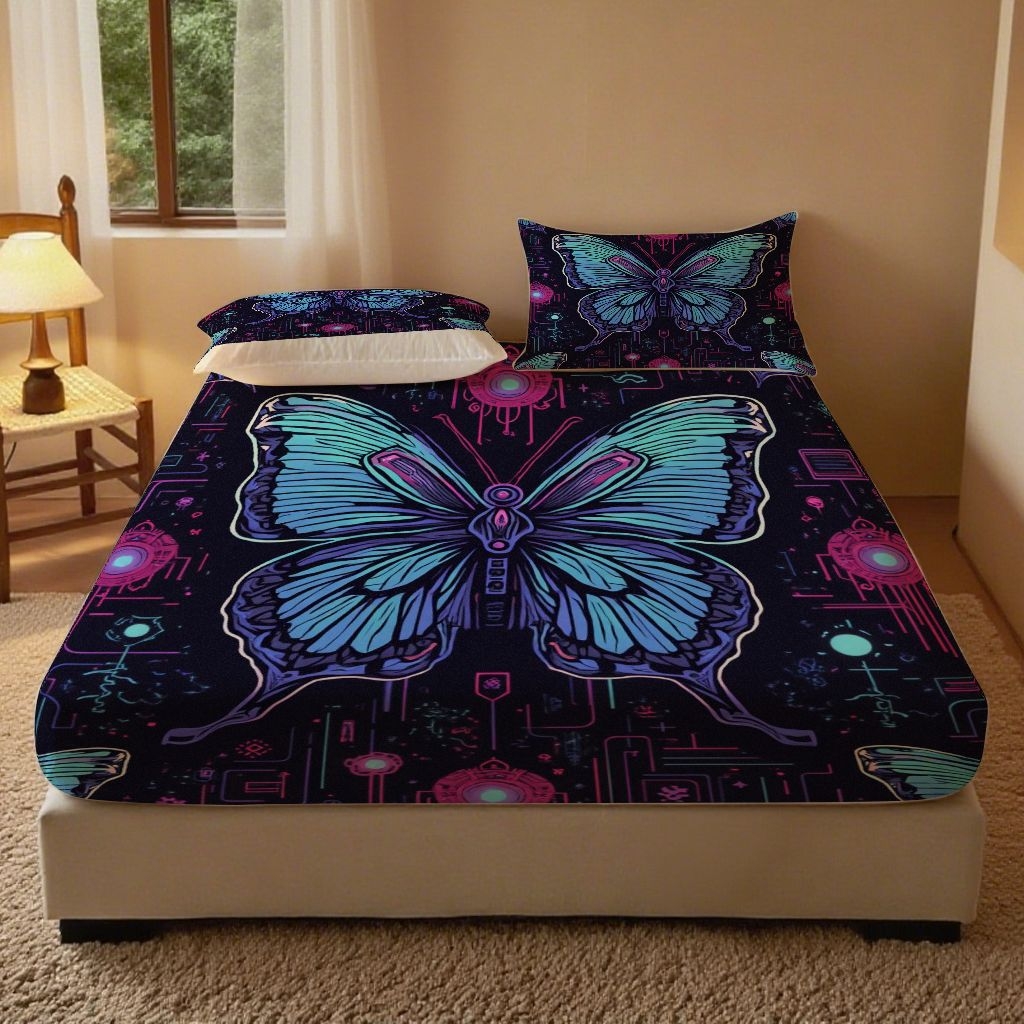 91家纺网 家纺一手货源 找家纺 （总）合纵跨境工厂 2025新款一件定制跨境磨毛单床笠被床笠三件套希音集采亚马逊速卖通24小时内发货-蝴蝶主题床笠三件套