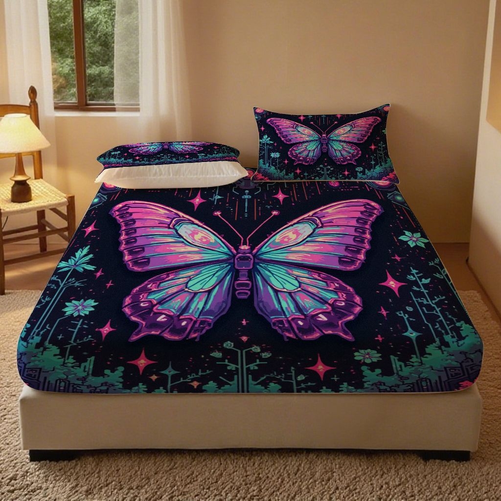 91家纺网 家纺一手货源 找家纺 （总）合纵跨境工厂 2025新款一件定制跨境磨毛单床笠被床笠三件套希音集采亚马逊速卖通24小时内发货-蝴蝶主题床笠三件套