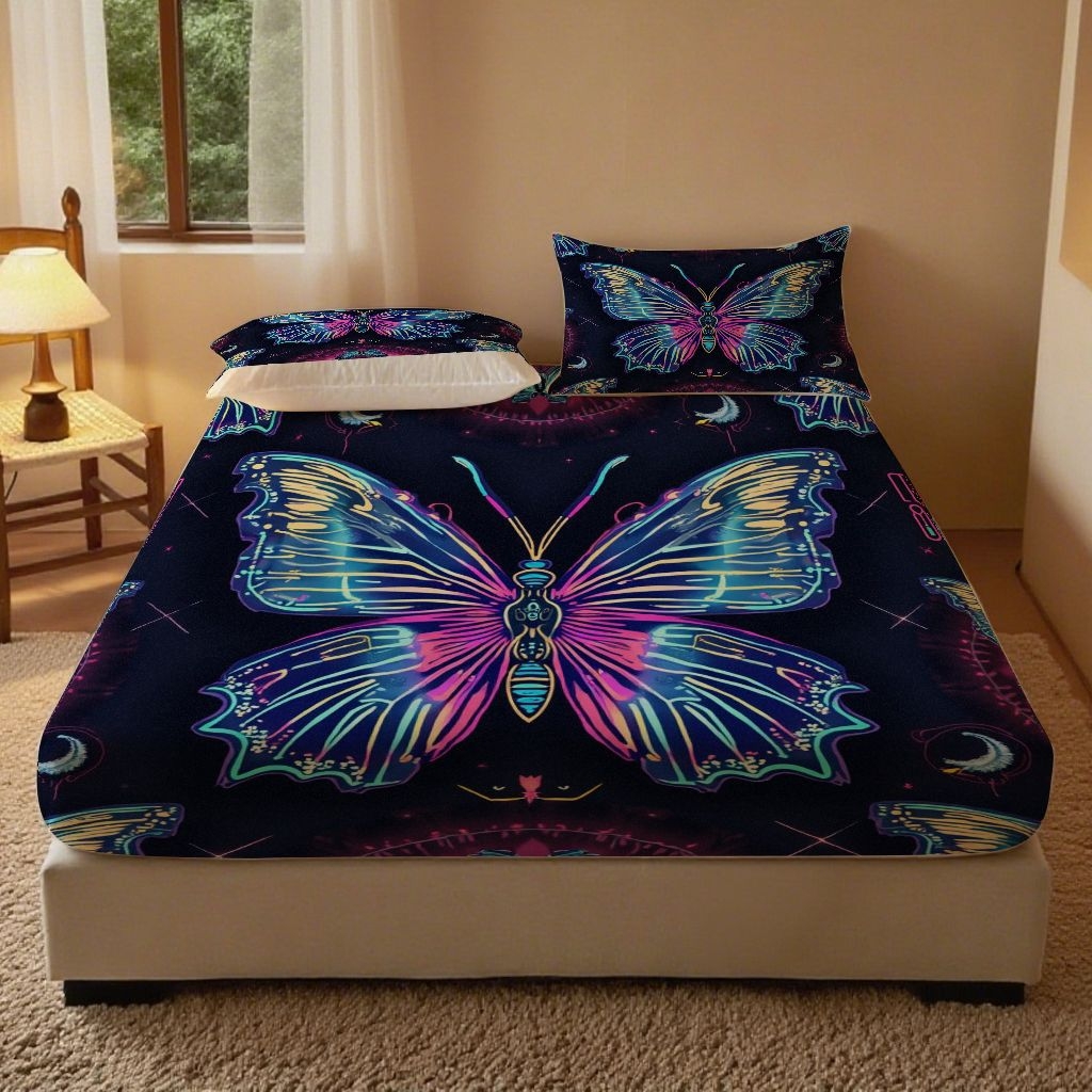 91家纺网 家纺一手货源 找家纺 （总）合纵跨境工厂 2025新款一件定制跨境磨毛单床笠被床笠三件套希音集采亚马逊速卖通24小时内发货-蝴蝶主题床笠三件套