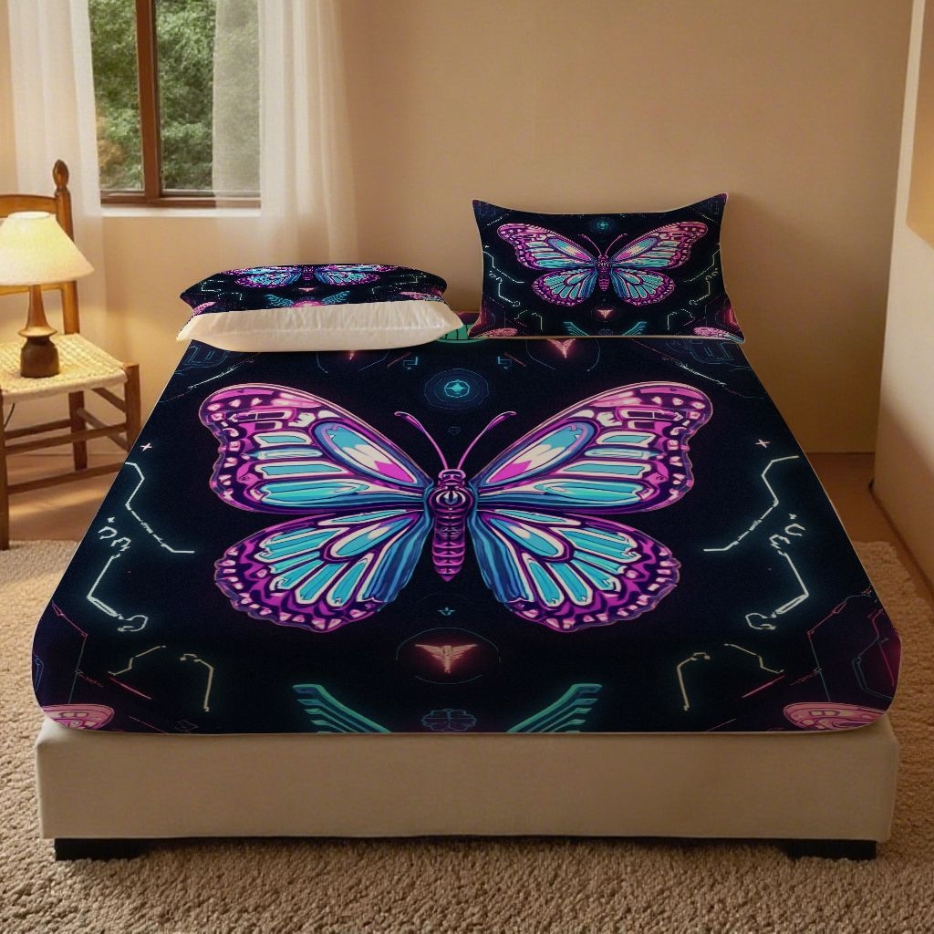 91家纺网 家纺一手货源 找家纺 （总）合纵跨境工厂 2025新款一件定制跨境磨毛单床笠被床笠三件套希音集采亚马逊速卖通24小时内发货-蝴蝶主题床笠三件套