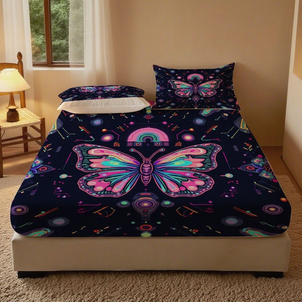 91家纺网 家纺一手货源 找家纺 （总）合纵跨境工厂 2025新款一件定制跨境磨毛单床笠被床笠三件套希音集采亚马逊速卖通24小时内发货-蝴蝶主题床笠三件套