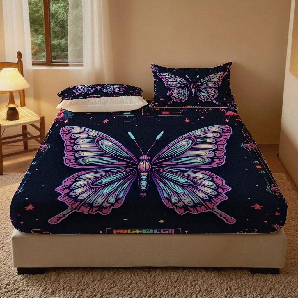 91家纺网 家纺一手货源 找家纺 （总）合纵跨境工厂 2025新款一件定制跨境磨毛单床笠被床笠三件套希音集采亚马逊速卖通24小时内发货-蝴蝶主题床笠三件套