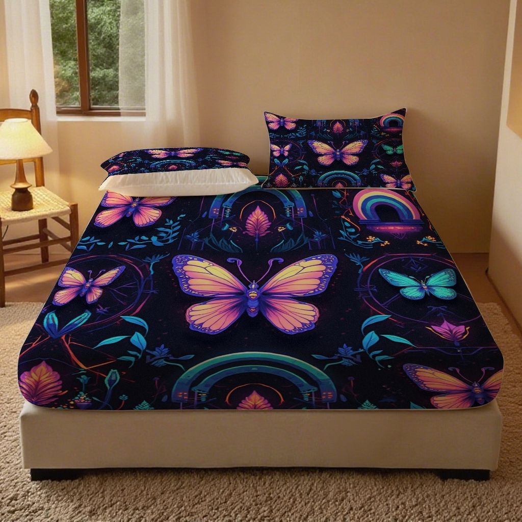 91家纺网 家纺一手货源 找家纺 （总）合纵跨境工厂 2025新款一件定制跨境磨毛单床笠被床笠三件套希音集采亚马逊速卖通24小时内发货-蝴蝶主题床笠三件套