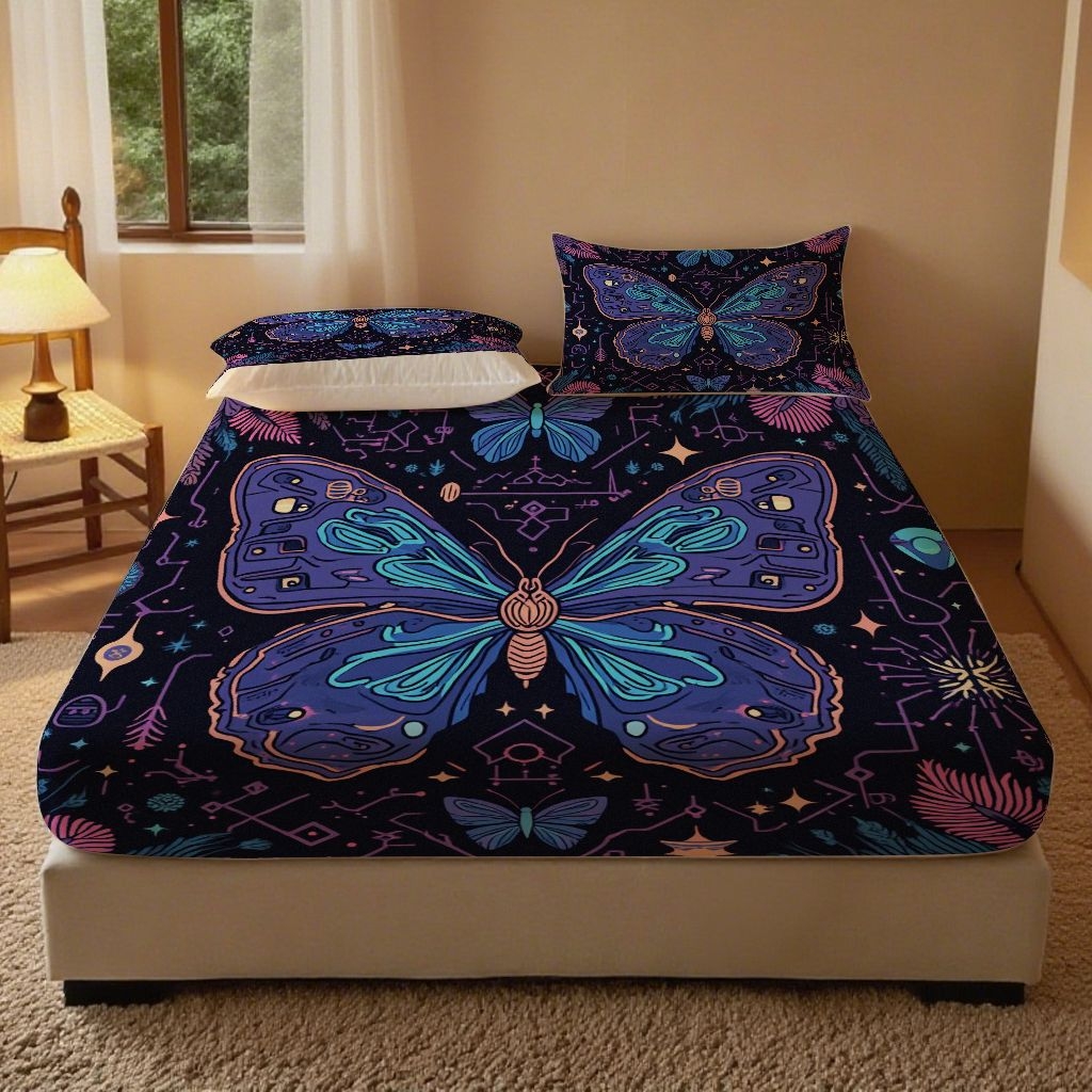 91家纺网 家纺一手货源 找家纺 （总）合纵跨境工厂 2025新款一件定制跨境磨毛单床笠被床笠三件套希音集采亚马逊速卖通24小时内发货-蝴蝶主题床笠三件套