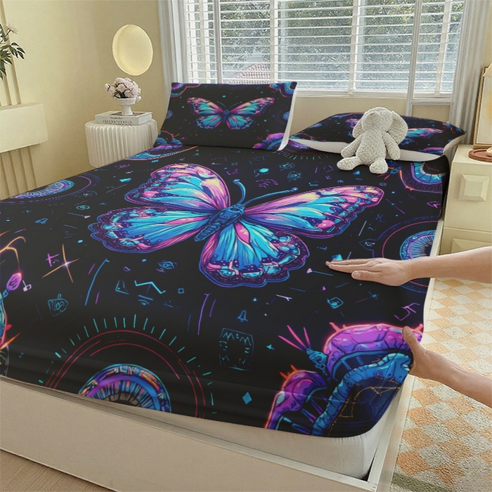 91家纺网 家纺一手货源 找家纺 合纵跨境工厂 2025新款一件定制跨境磨毛单床笠被床笠三件套希音集采亚马逊速卖通24小时内发货-蝴蝶主题床笠三件套 1XAF58302027