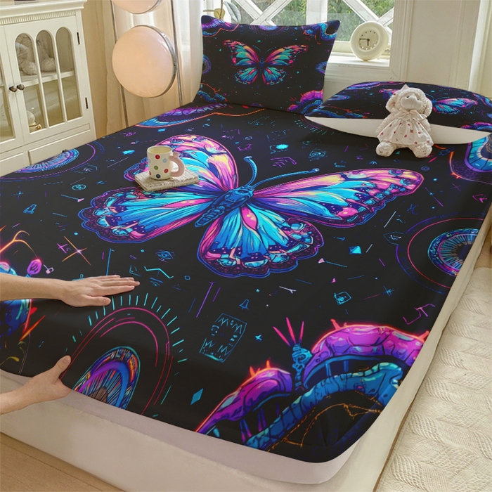 91家纺网 家纺一手货源 找家纺 合纵跨境工厂 2025新款一件定制跨境磨毛单床笠被床笠三件套希音集采亚马逊速卖通24小时内发货-蝴蝶主题床笠三件套 1XAF58302027