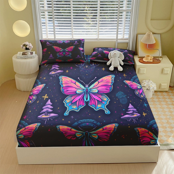 合纵跨境工厂 2025新款一件定制跨境磨毛单床笠被床笠三件套希音集采亚马逊速卖通24小时内发货-蝴蝶主题床笠三件套 1XAF58302028