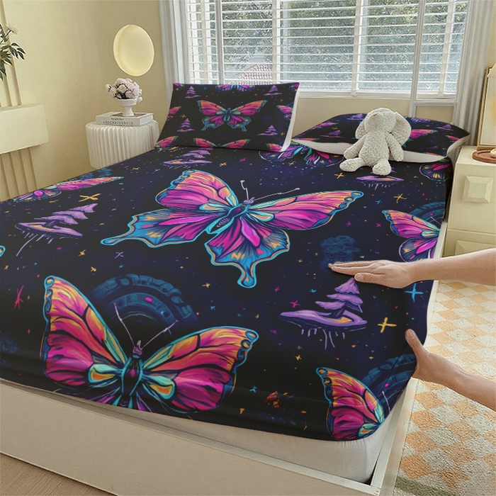 91家纺网 家纺一手货源 找家纺 合纵跨境工厂 2025新款一件定制跨境磨毛单床笠被床笠三件套希音集采亚马逊速卖通24小时内发货-蝴蝶主题床笠三件套 1XAF58302028