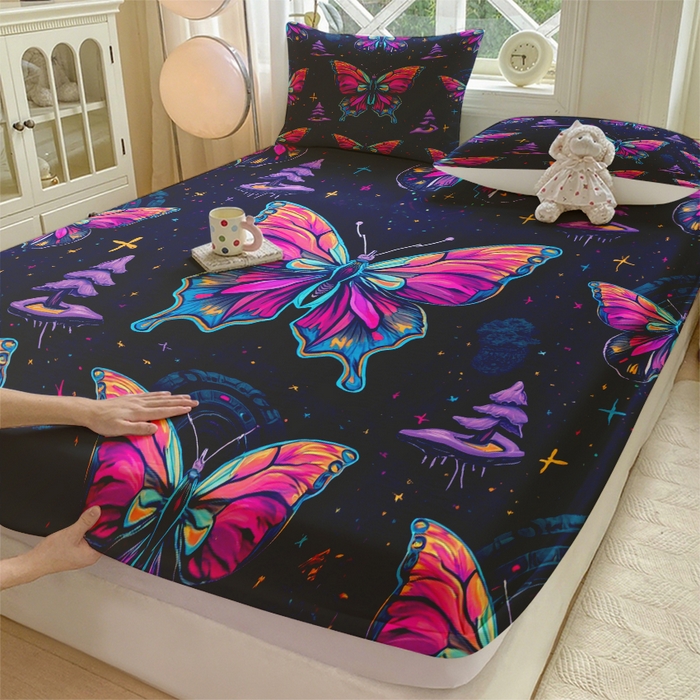 91家纺网 家纺一手货源 找家纺 合纵跨境工厂 2025新款一件定制跨境磨毛单床笠被床笠三件套希音集采亚马逊速卖通24小时内发货-蝴蝶主题床笠三件套 1XAF58302028