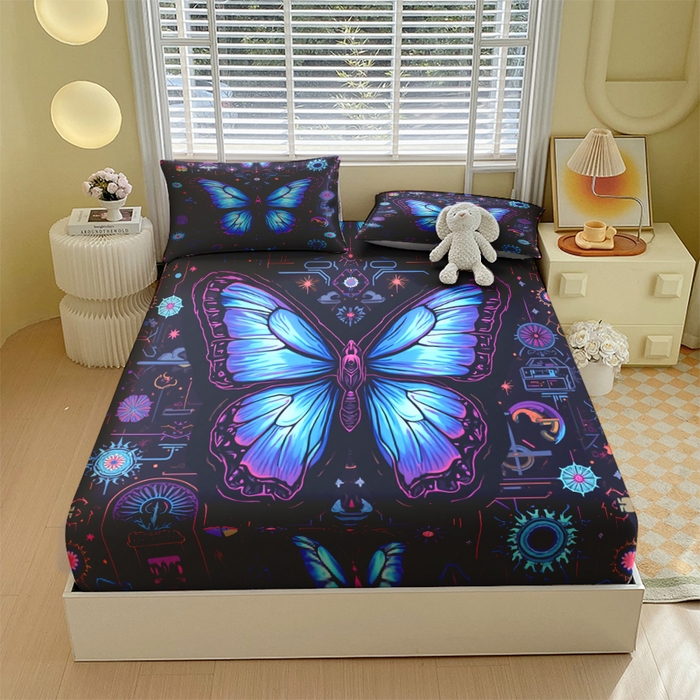 合纵跨境工厂 2025新款一件定制跨境磨毛单床笠被床笠三件套希音集采亚马逊速卖通24小时内发货-蝴蝶主题床笠三件套 1XAF58302029