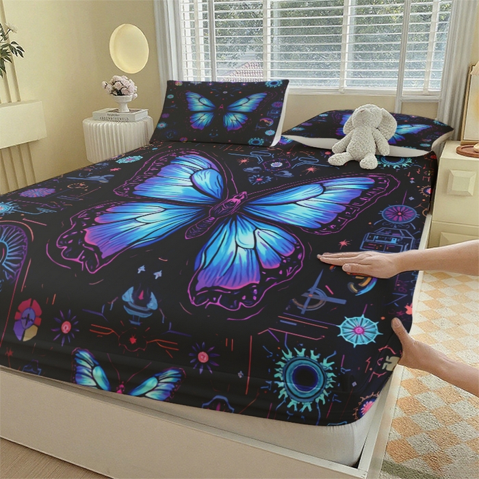 91家纺网 家纺一手货源 找家纺 合纵跨境工厂 2025新款一件定制跨境磨毛单床笠被床笠三件套希音集采亚马逊速卖通24小时内发货-蝴蝶主题床笠三件套 1XAF58302029