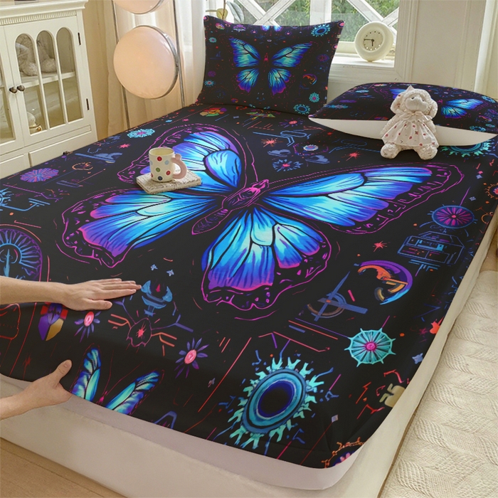 91家纺网 家纺一手货源 找家纺 合纵跨境工厂 2025新款一件定制跨境磨毛单床笠被床笠三件套希音集采亚马逊速卖通24小时内发货-蝴蝶主题床笠三件套 1XAF58302029