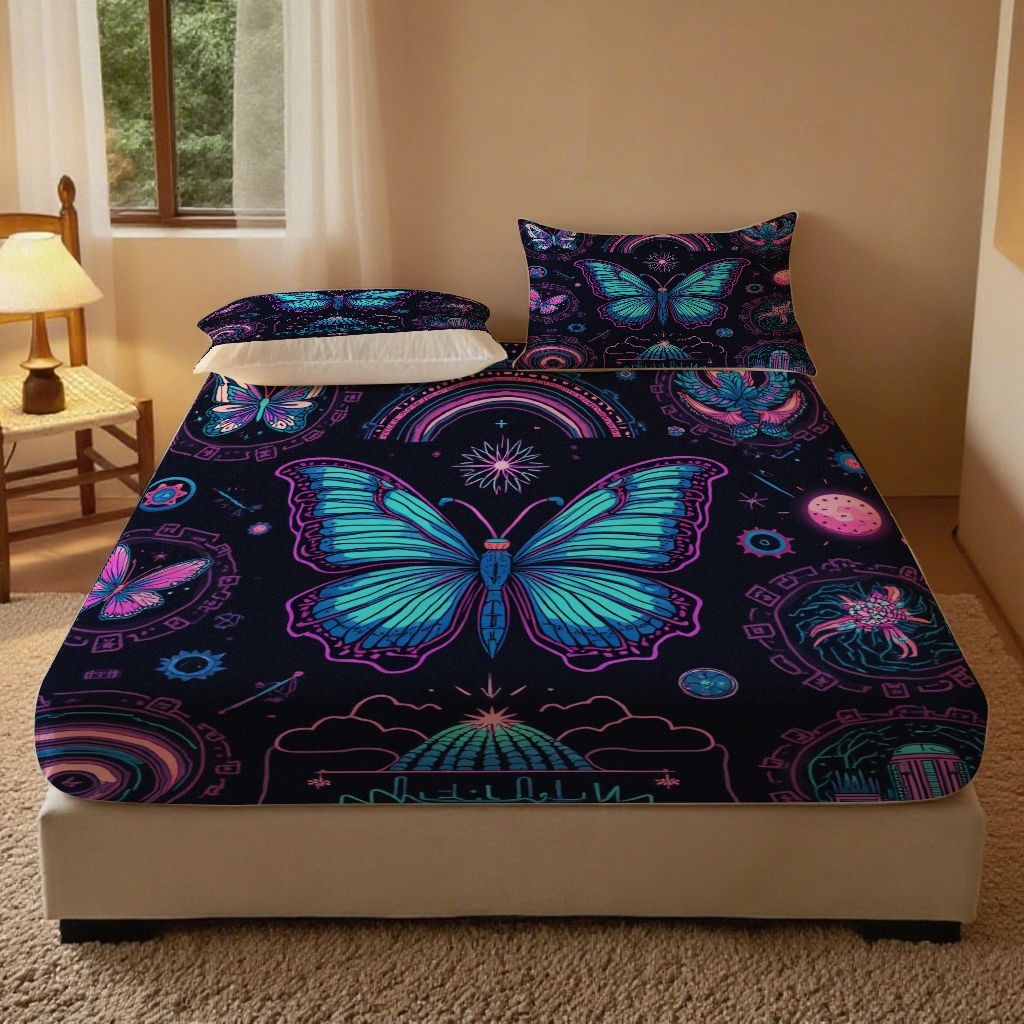 合纵跨境工厂 2025新款一件定制跨境磨毛单床笠被床笠三件套希音集采亚马逊速卖通24小时内发货-蝴蝶主题床笠三件套 1XAF58302030