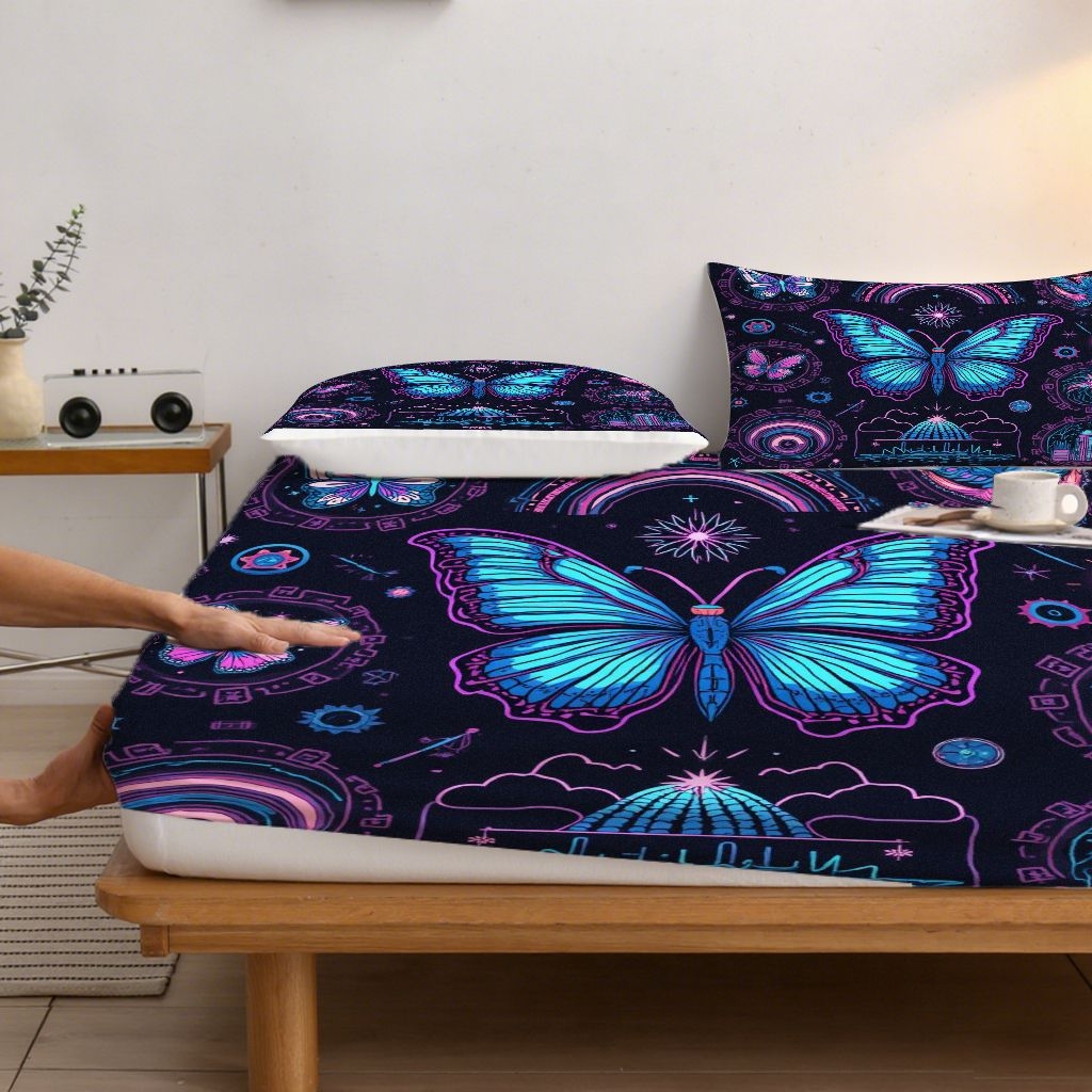 91家纺网 家纺一手货源 找家纺 合纵跨境工厂 2025新款一件定制跨境磨毛单床笠被床笠三件套希音集采亚马逊速卖通24小时内发货-蝴蝶主题床笠三件套 1XAF58302030