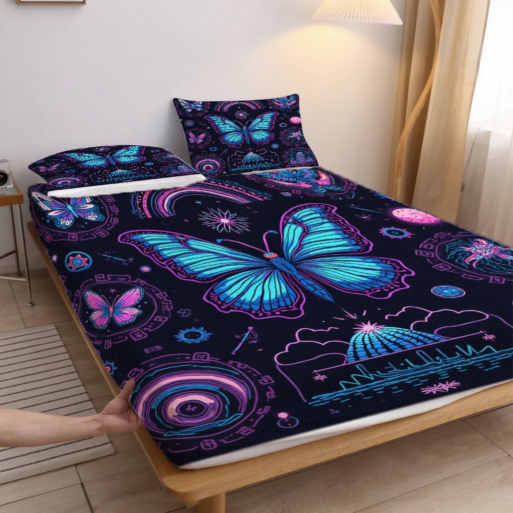 91家纺网 家纺一手货源 找家纺 合纵跨境工厂 2025新款一件定制跨境磨毛单床笠被床笠三件套希音集采亚马逊速卖通24小时内发货-蝴蝶主题床笠三件套 1XAF58302030