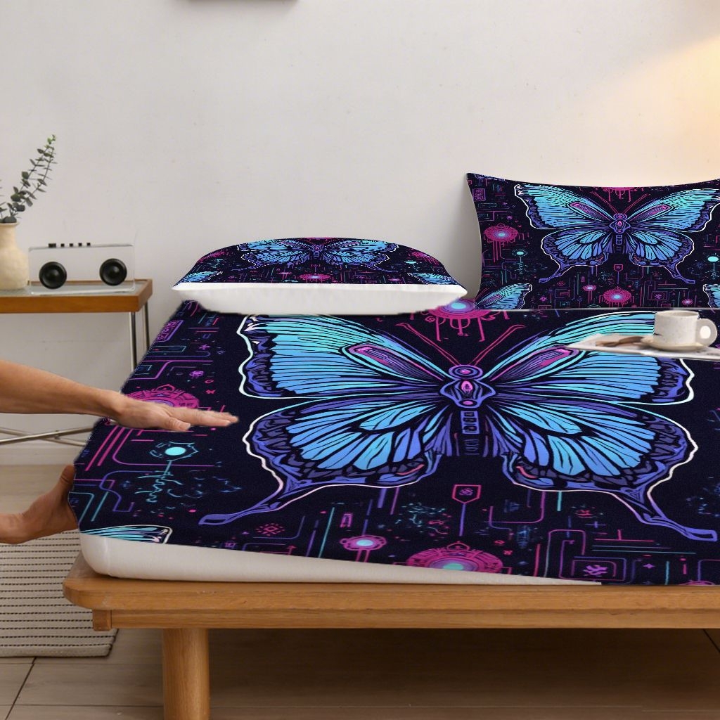 91家纺网 家纺一手货源 找家纺 合纵跨境工厂 2025新款一件定制跨境磨毛单床笠被床笠三件套希音集采亚马逊速卖通24小时内发货-蝴蝶主题床笠三件套 1XAF58302031