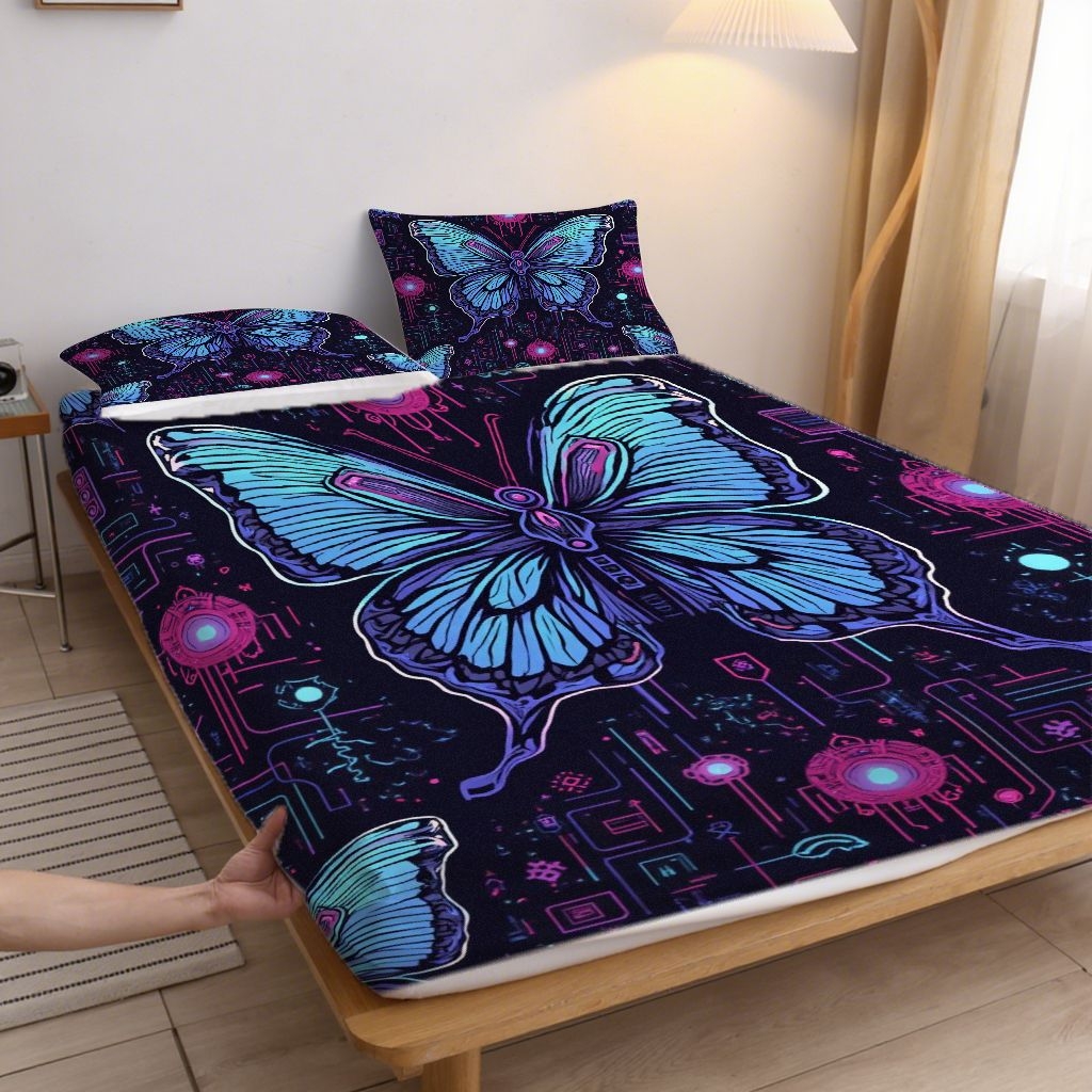 91家纺网 家纺一手货源 找家纺 合纵跨境工厂 2025新款一件定制跨境磨毛单床笠被床笠三件套希音集采亚马逊速卖通24小时内发货-蝴蝶主题床笠三件套 1XAF58302031