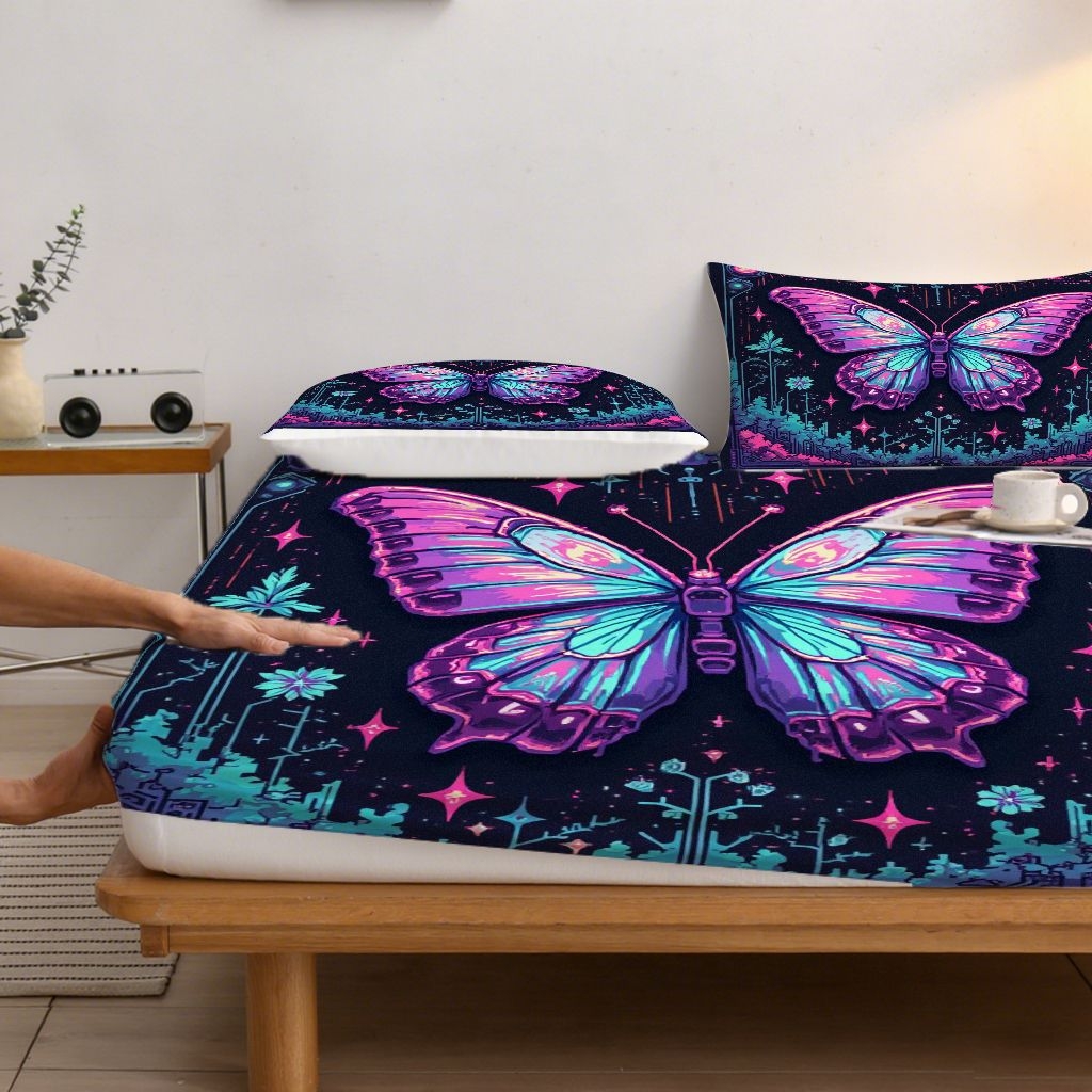 91家纺网 家纺一手货源 找家纺 合纵跨境工厂 2025新款一件定制跨境磨毛单床笠被床笠三件套希音集采亚马逊速卖通24小时内发货-蝴蝶主题床笠三件套 1XAF58302032