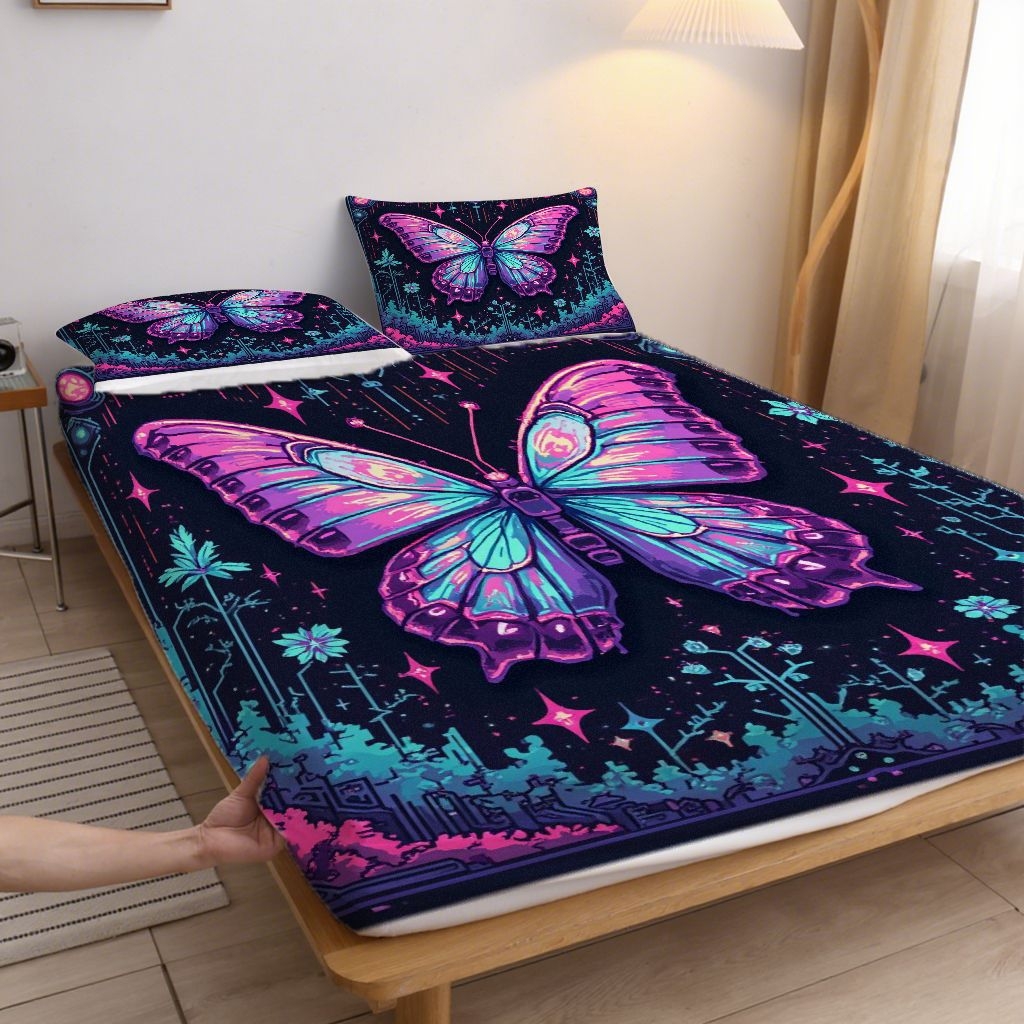 91家纺网 家纺一手货源 找家纺 合纵跨境工厂 2025新款一件定制跨境磨毛单床笠被床笠三件套希音集采亚马逊速卖通24小时内发货-蝴蝶主题床笠三件套 1XAF58302032