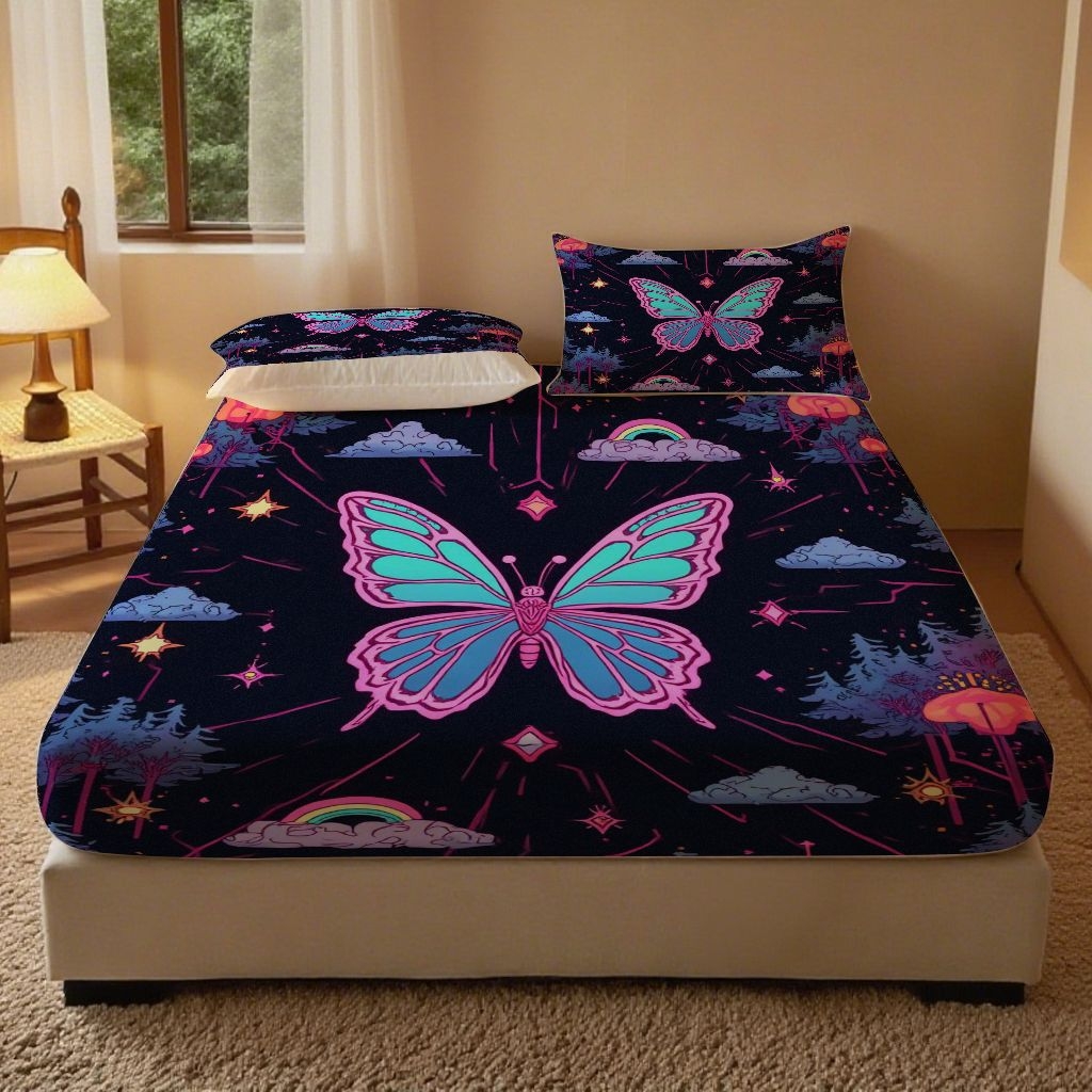 合纵跨境工厂 2025新款一件定制跨境磨毛单床笠被床笠三件套希音集采亚马逊速卖通24小时内发货-蝴蝶主题床笠三件套 1XAF58302033