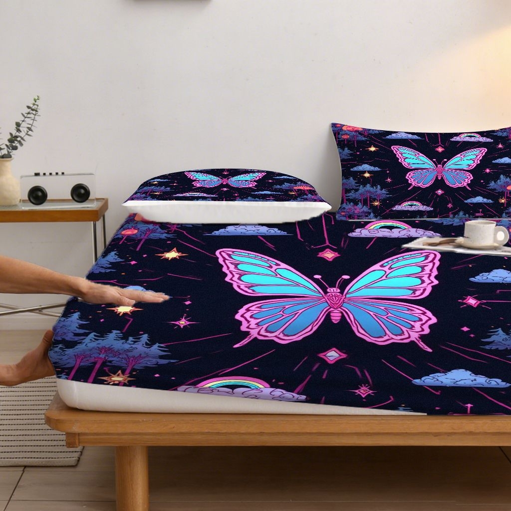 91家纺网 家纺一手货源 找家纺 合纵跨境工厂 2025新款一件定制跨境磨毛单床笠被床笠三件套希音集采亚马逊速卖通24小时内发货-蝴蝶主题床笠三件套 1XAF58302033