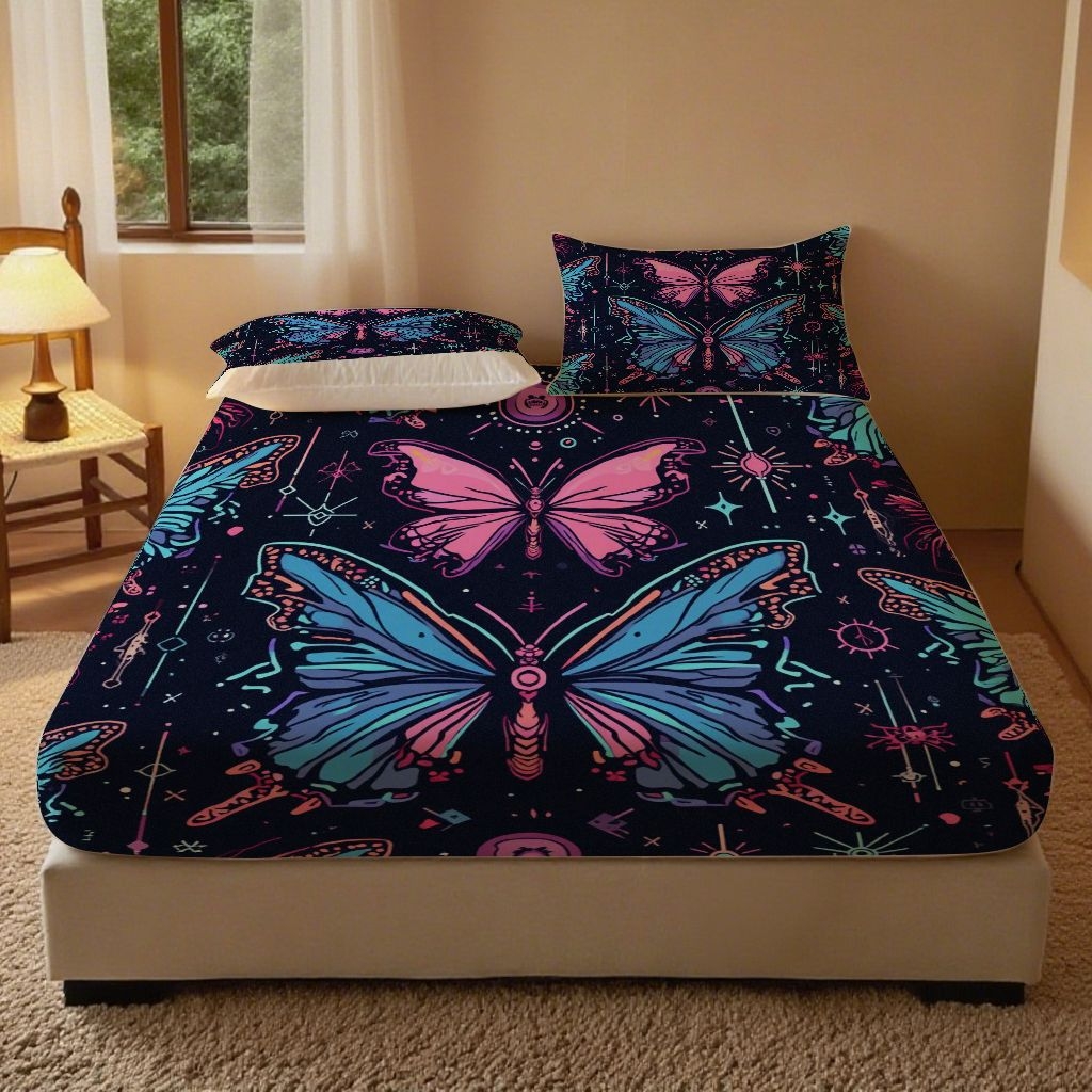 合纵跨境工厂 2025新款一件定制跨境磨毛单床笠被床笠三件套希音集采亚马逊速卖通24小时内发货-蝴蝶主题床笠三件套 1XAF58302034