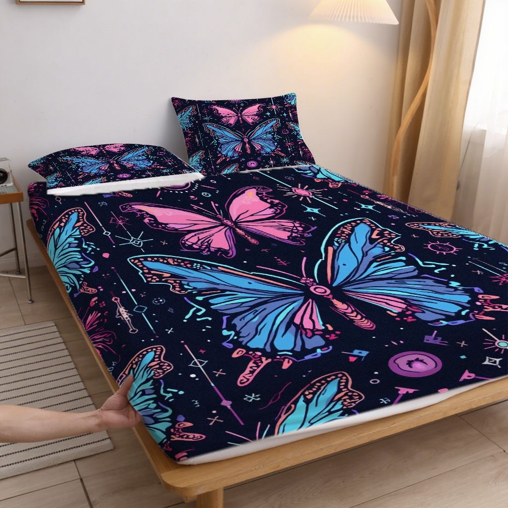 91家纺网 家纺一手货源 找家纺 合纵跨境工厂 2025新款一件定制跨境磨毛单床笠被床笠三件套希音集采亚马逊速卖通24小时内发货-蝴蝶主题床笠三件套 1XAF58302034