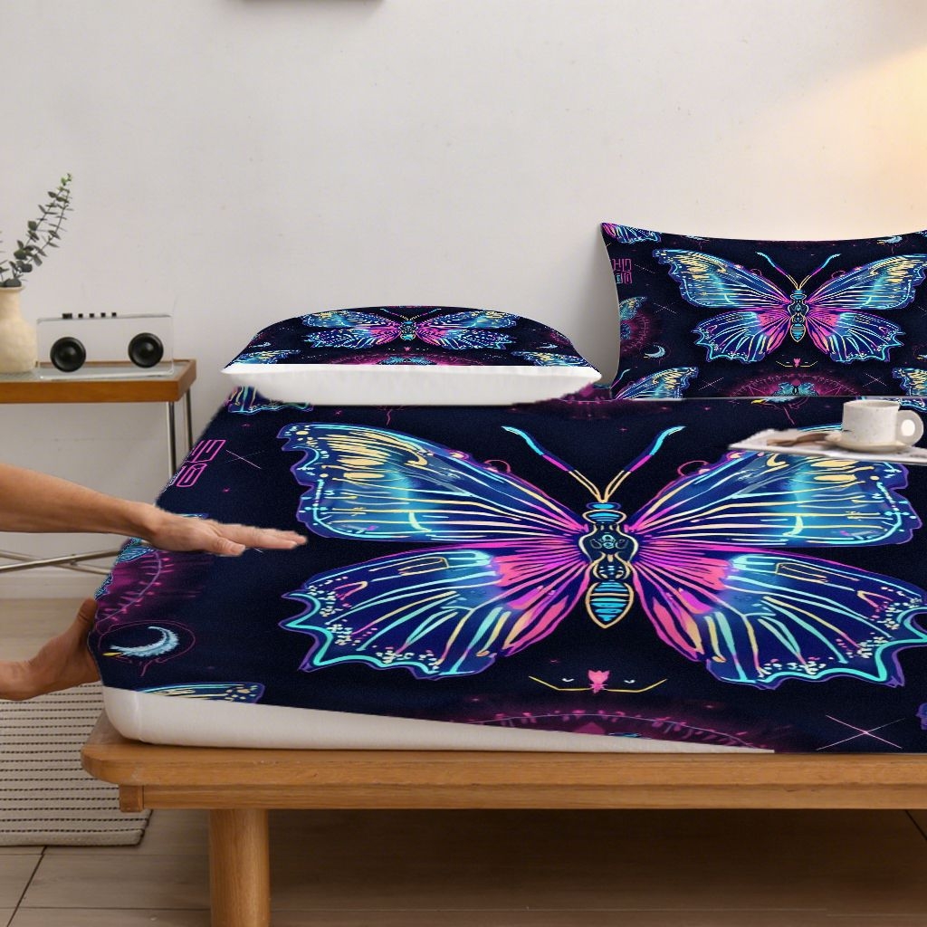 91家纺网 家纺一手货源 找家纺 合纵跨境工厂 2025新款一件定制跨境磨毛单床笠被床笠三件套希音集采亚马逊速卖通24小时内发货-蝴蝶主题床笠三件套 1XAF58302035