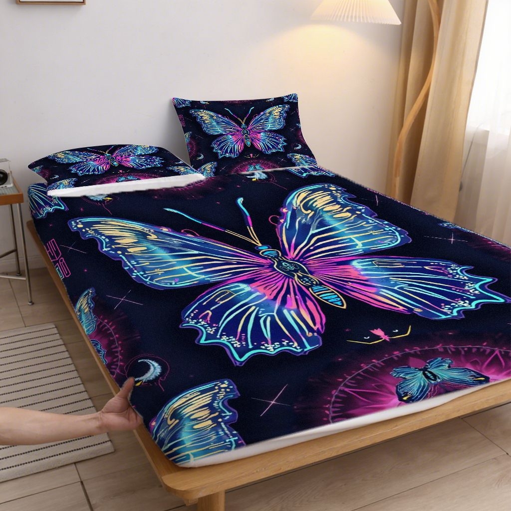 91家纺网 家纺一手货源 找家纺 合纵跨境工厂 2025新款一件定制跨境磨毛单床笠被床笠三件套希音集采亚马逊速卖通24小时内发货-蝴蝶主题床笠三件套 1XAF58302035