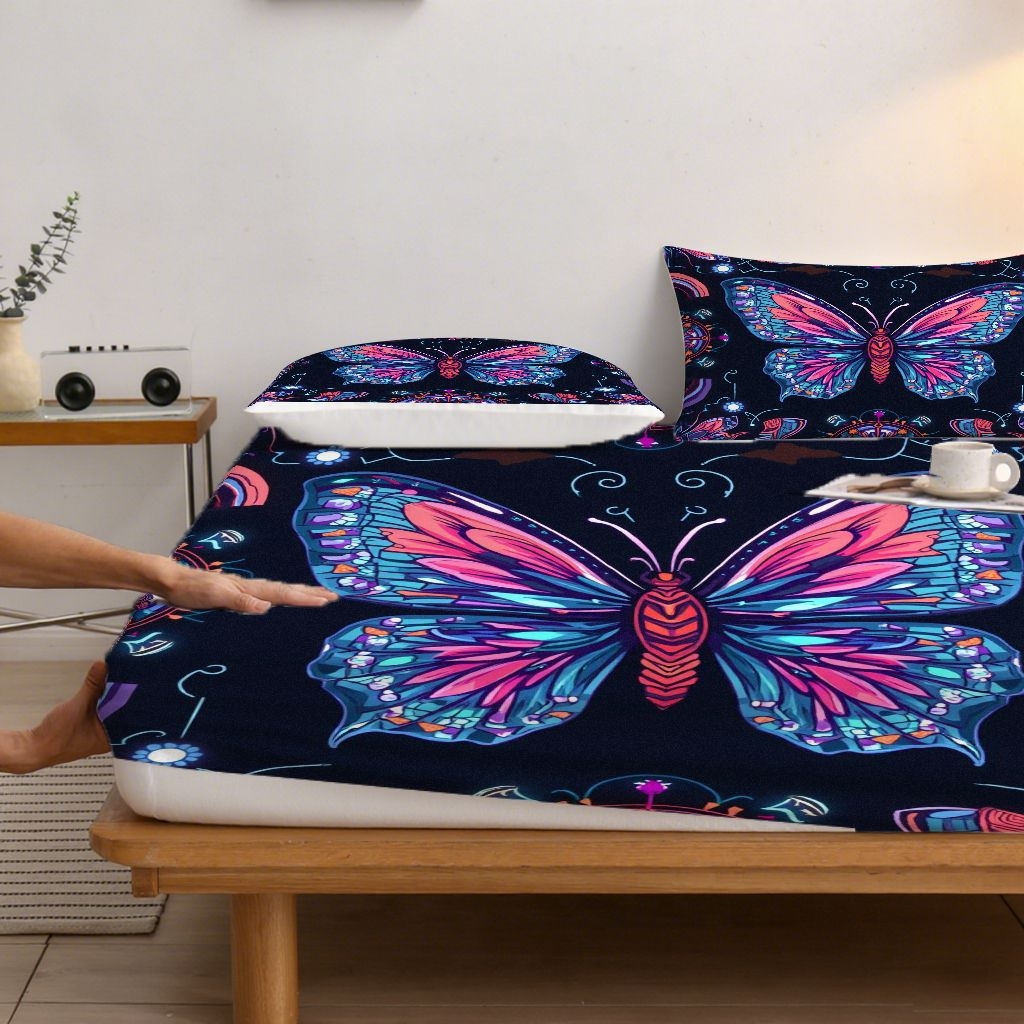 91家纺网 家纺一手货源 找家纺 合纵跨境工厂 2025新款一件定制跨境磨毛单床笠被床笠三件套希音集采亚马逊速卖通24小时内发货-蝴蝶主题床笠三件套 1XAF58302036