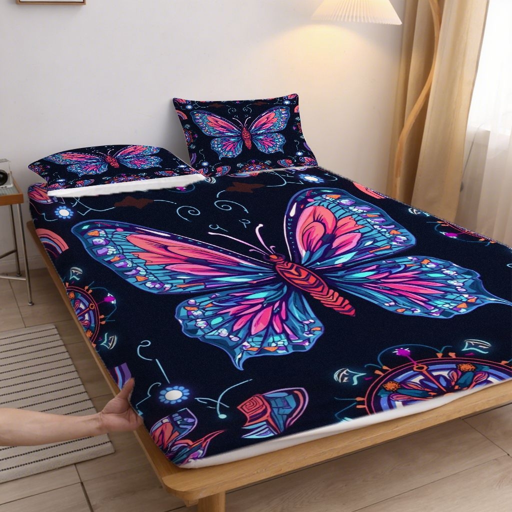 91家纺网 家纺一手货源 找家纺 合纵跨境工厂 2025新款一件定制跨境磨毛单床笠被床笠三件套希音集采亚马逊速卖通24小时内发货-蝴蝶主题床笠三件套 1XAF58302036