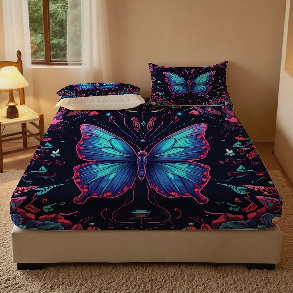 合纵跨境工厂 2025新款一件定制跨境磨毛单床笠被床笠三件套希音集采亚马逊速卖通24小时内发货-蝴蝶主题床笠三件套 1XAF58302037
