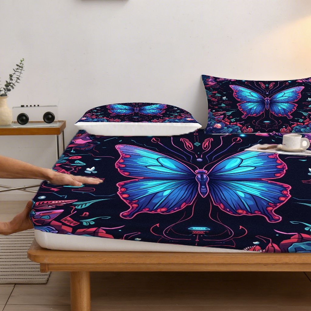 91家纺网 家纺一手货源 找家纺 合纵跨境工厂 2025新款一件定制跨境磨毛单床笠被床笠三件套希音集采亚马逊速卖通24小时内发货-蝴蝶主题床笠三件套 1XAF58302037