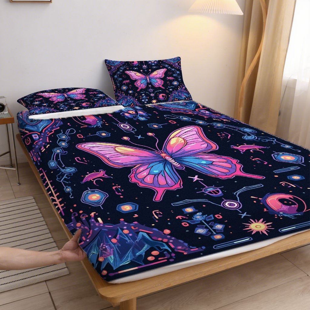 91家纺网 家纺一手货源 找家纺 合纵跨境工厂 2025新款一件定制跨境磨毛单床笠被床笠三件套希音集采亚马逊速卖通24小时内发货-蝴蝶主题床笠三件套 1XAF58302038