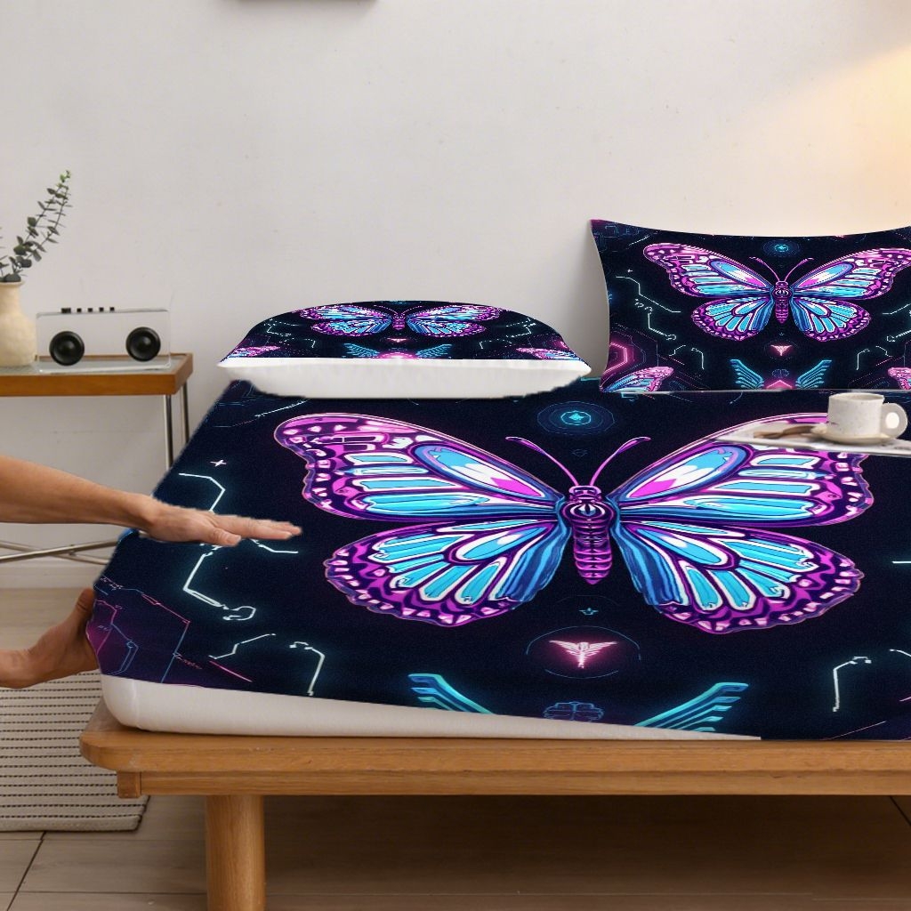 91家纺网 家纺一手货源 找家纺 合纵跨境工厂 2025新款一件定制跨境磨毛单床笠被床笠三件套希音集采亚马逊速卖通24小时内发货-蝴蝶主题床笠三件套 1XAF58302039