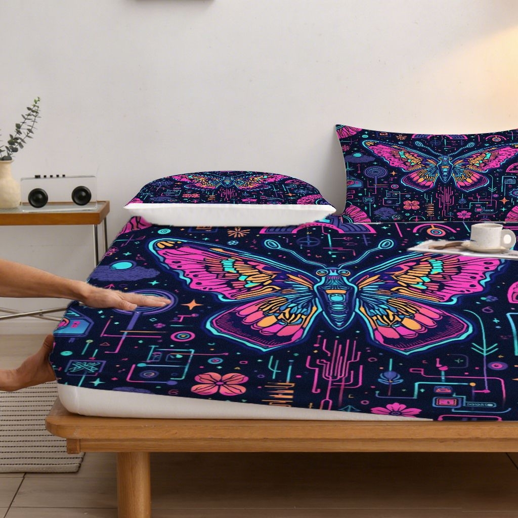 91家纺网 家纺一手货源 找家纺 合纵跨境工厂 2025新款一件定制跨境磨毛单床笠被床笠三件套希音集采亚马逊速卖通24小时内发货-蝴蝶主题床笠三件套 1XAF58302040