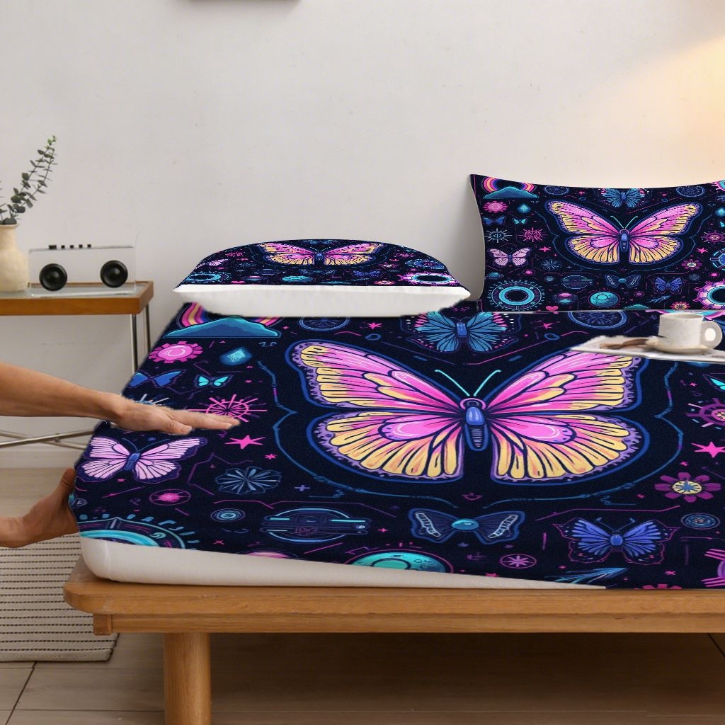 91家纺网 家纺一手货源 找家纺 合纵跨境工厂 2025新款一件定制跨境磨毛单床笠被床笠三件套希音集采亚马逊速卖通24小时内发货-蝴蝶主题床笠三件套 1XAF58302041