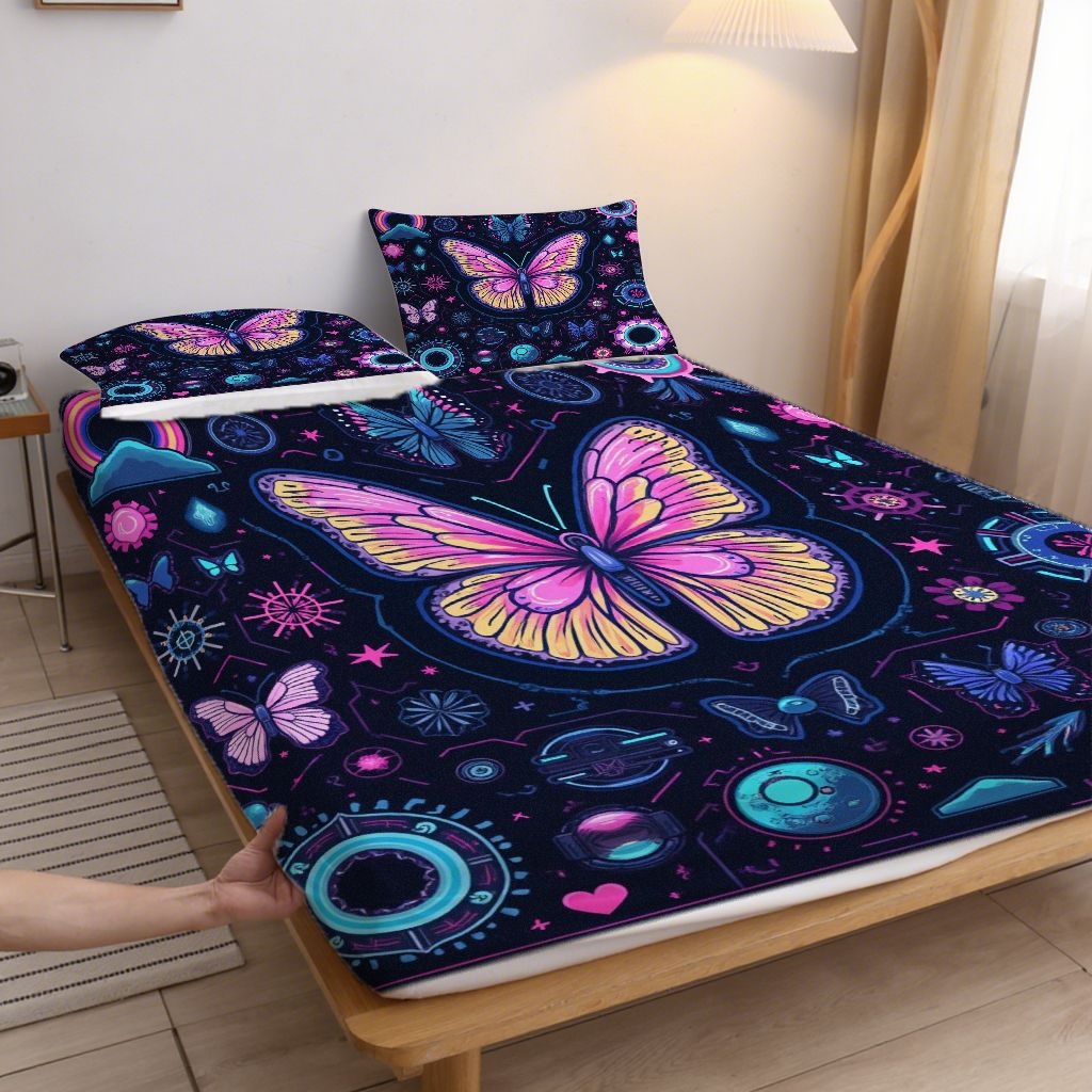 91家纺网 家纺一手货源 找家纺 合纵跨境工厂 2025新款一件定制跨境磨毛单床笠被床笠三件套希音集采亚马逊速卖通24小时内发货-蝴蝶主题床笠三件套 1XAF58302041