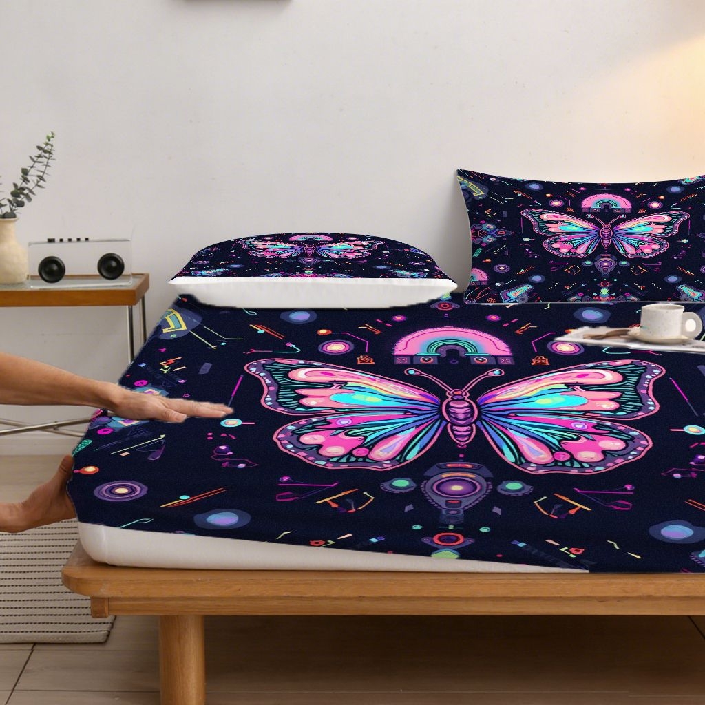 91家纺网 家纺一手货源 找家纺 合纵跨境工厂 2025新款一件定制跨境磨毛单床笠被床笠三件套希音集采亚马逊速卖通24小时内发货-蝴蝶主题床笠三件套 1XAF58302042