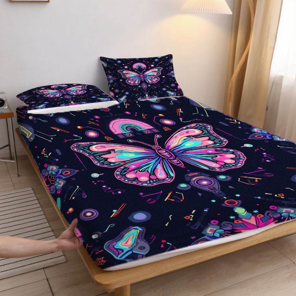 91家纺网 家纺一手货源 找家纺 合纵跨境工厂 2025新款一件定制跨境磨毛单床笠被床笠三件套希音集采亚马逊速卖通24小时内发货-蝴蝶主题床笠三件套 1XAF58302042