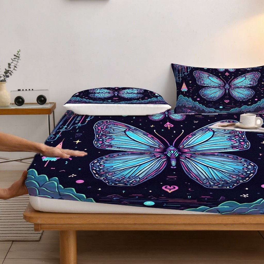 91家纺网 家纺一手货源 找家纺 合纵跨境工厂 2025新款一件定制跨境磨毛单床笠被床笠三件套希音集采亚马逊速卖通24小时内发货-蝴蝶主题床笠三件套 1XAF58302043