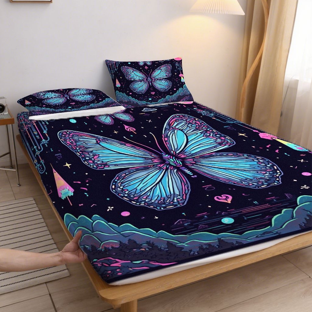 91家纺网 家纺一手货源 找家纺 合纵跨境工厂 2025新款一件定制跨境磨毛单床笠被床笠三件套希音集采亚马逊速卖通24小时内发货-蝴蝶主题床笠三件套 1XAF58302043