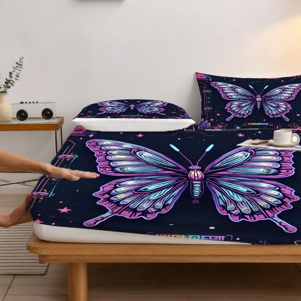 91家纺网 家纺一手货源 找家纺 合纵跨境工厂 2025新款一件定制跨境磨毛单床笠被床笠三件套希音集采亚马逊速卖通24小时内发货-蝴蝶主题床笠三件套 1XAF58302044