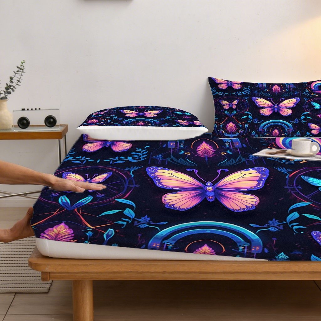 91家纺网 家纺一手货源 找家纺 合纵跨境工厂 2025新款一件定制跨境磨毛单床笠被床笠三件套希音集采亚马逊速卖通24小时内发货-蝴蝶主题床笠三件套 1XAF58302045