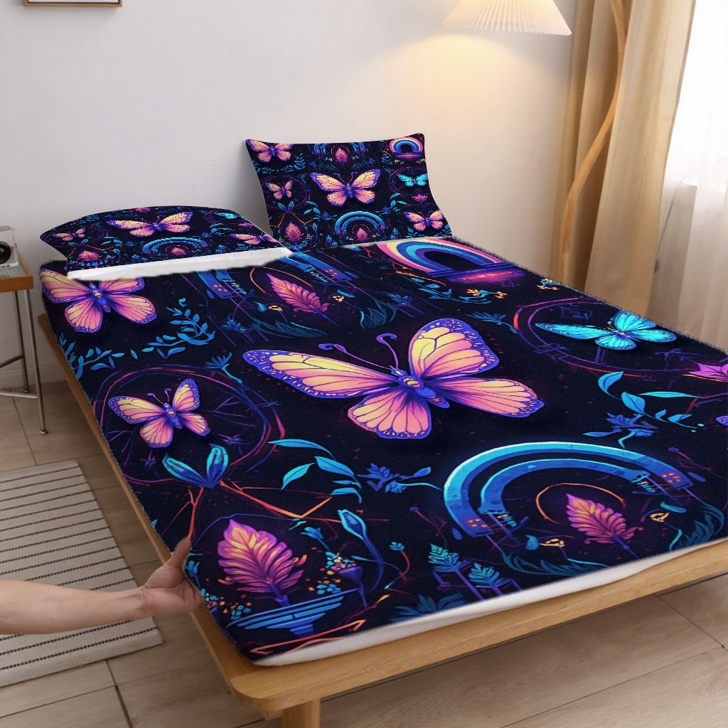 91家纺网 家纺一手货源 找家纺 合纵跨境工厂 2025新款一件定制跨境磨毛单床笠被床笠三件套希音集采亚马逊速卖通24小时内发货-蝴蝶主题床笠三件套 1XAF58302045