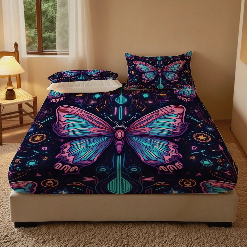 合纵跨境工厂 2025新款一件定制跨境磨毛单床笠被床笠三件套希音集采亚马逊速卖通24小时内发货-蝴蝶主题床笠三件套 1XAF58302046